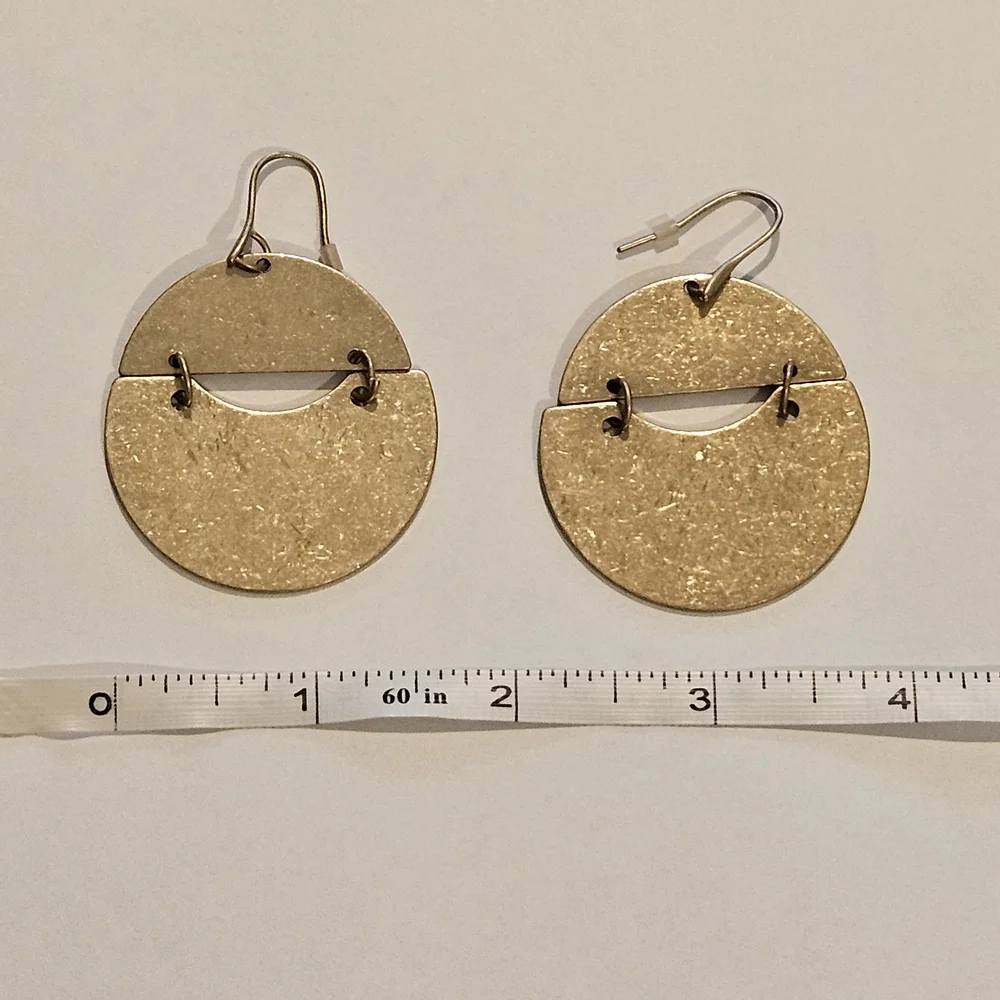 NEW Gold Earrings Metallic Minimalist Retro 70s Bohemian Neutral Avant Garde - Picture 4 of 5